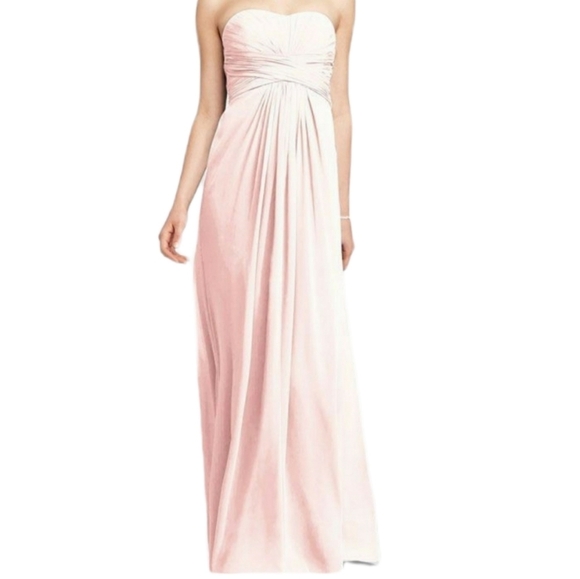 DAVID’S BRIDAL chiffon petal pink strapless maxi dress zip back Dz 2 - Picture 1 of 8